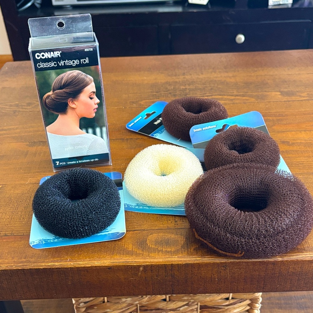 Conair Hair Bun and Basic Solutions hair donuts - Black, Brown, Cream